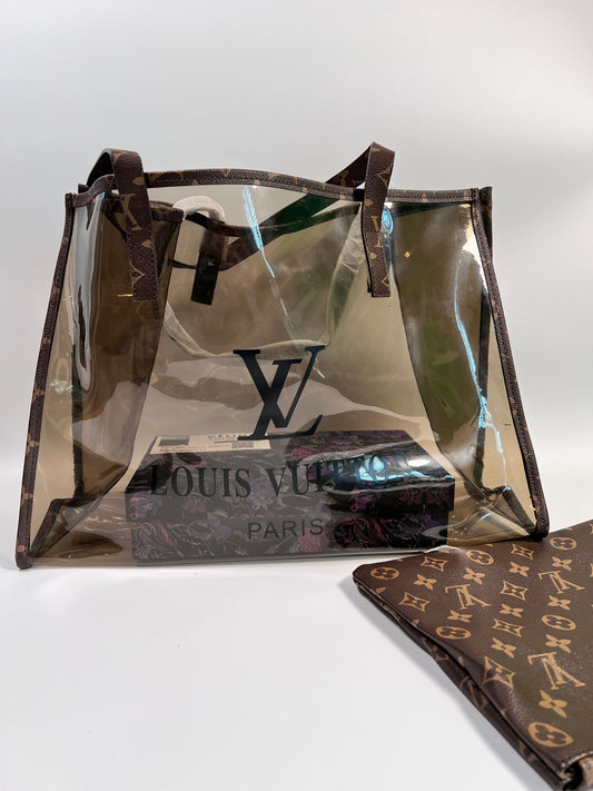 Clear + leather with large pouch LV