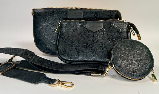 Black leather purse set - soft leather